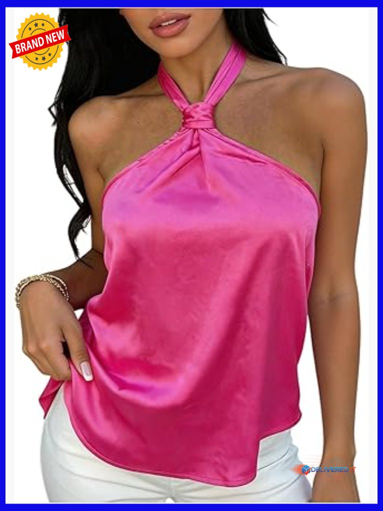 Women's Silk Satin Halter Top Sleeveless Tie Back Going Out